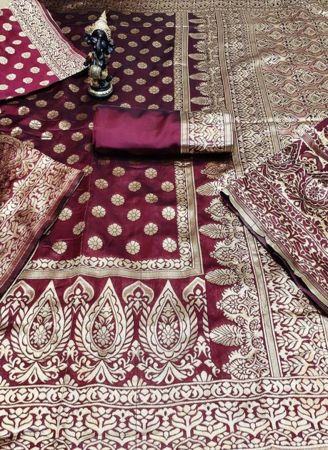 FVD Latest Designer Wedding Wear Butta Banarasi Silk With Heavy Pallu Saree Collection 